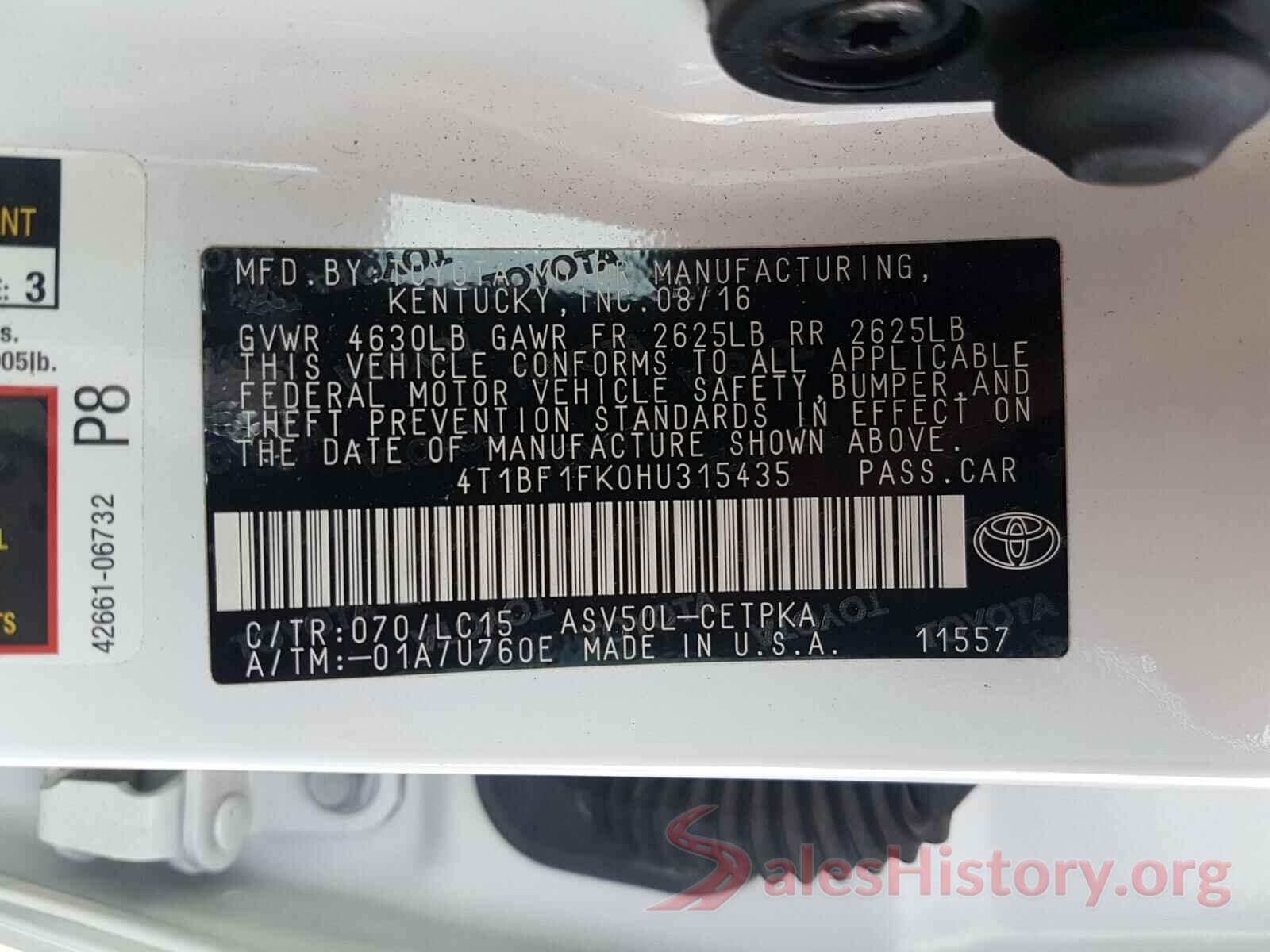 4T1BF1FK0HU315435 2017 TOYOTA CAMRY