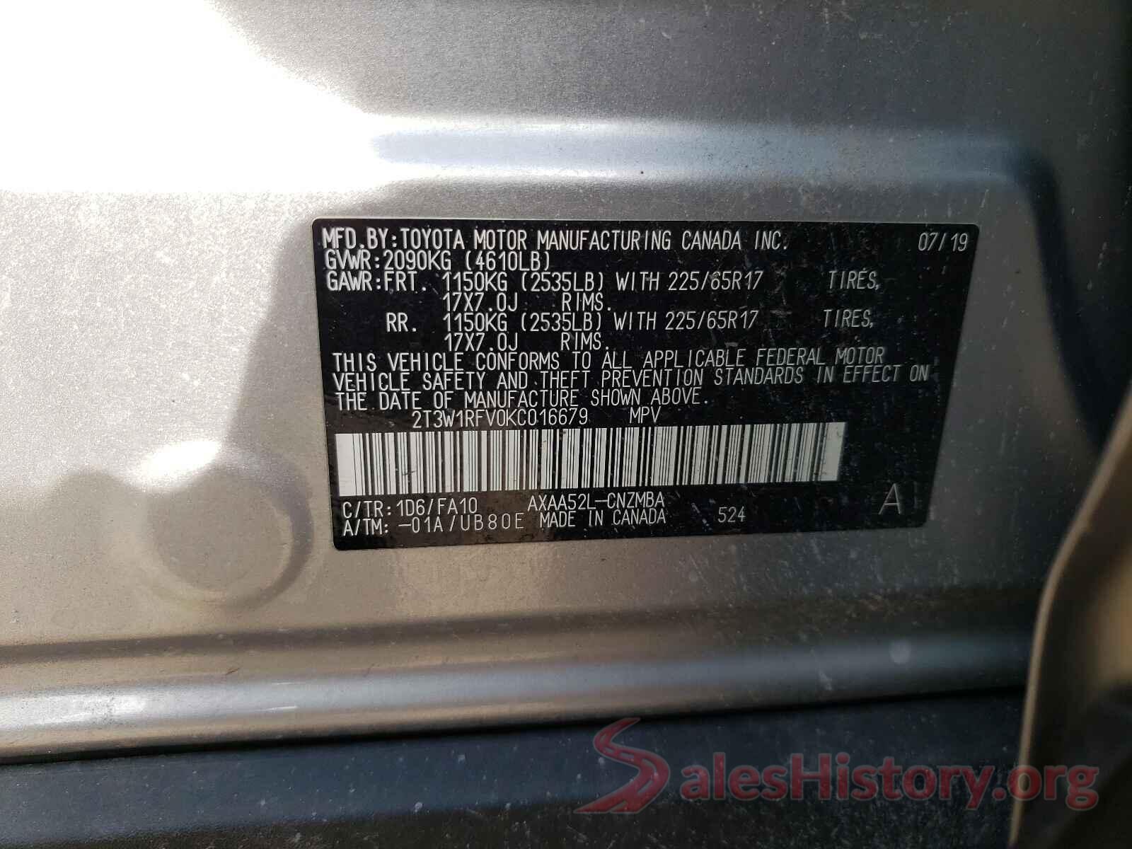 2T3W1RFV0KC016679 2019 TOYOTA RAV4