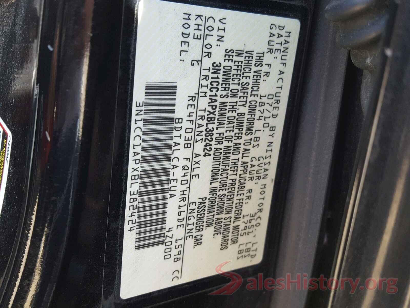 3N1CC1APXBL382424 2011 NISSAN VERSA