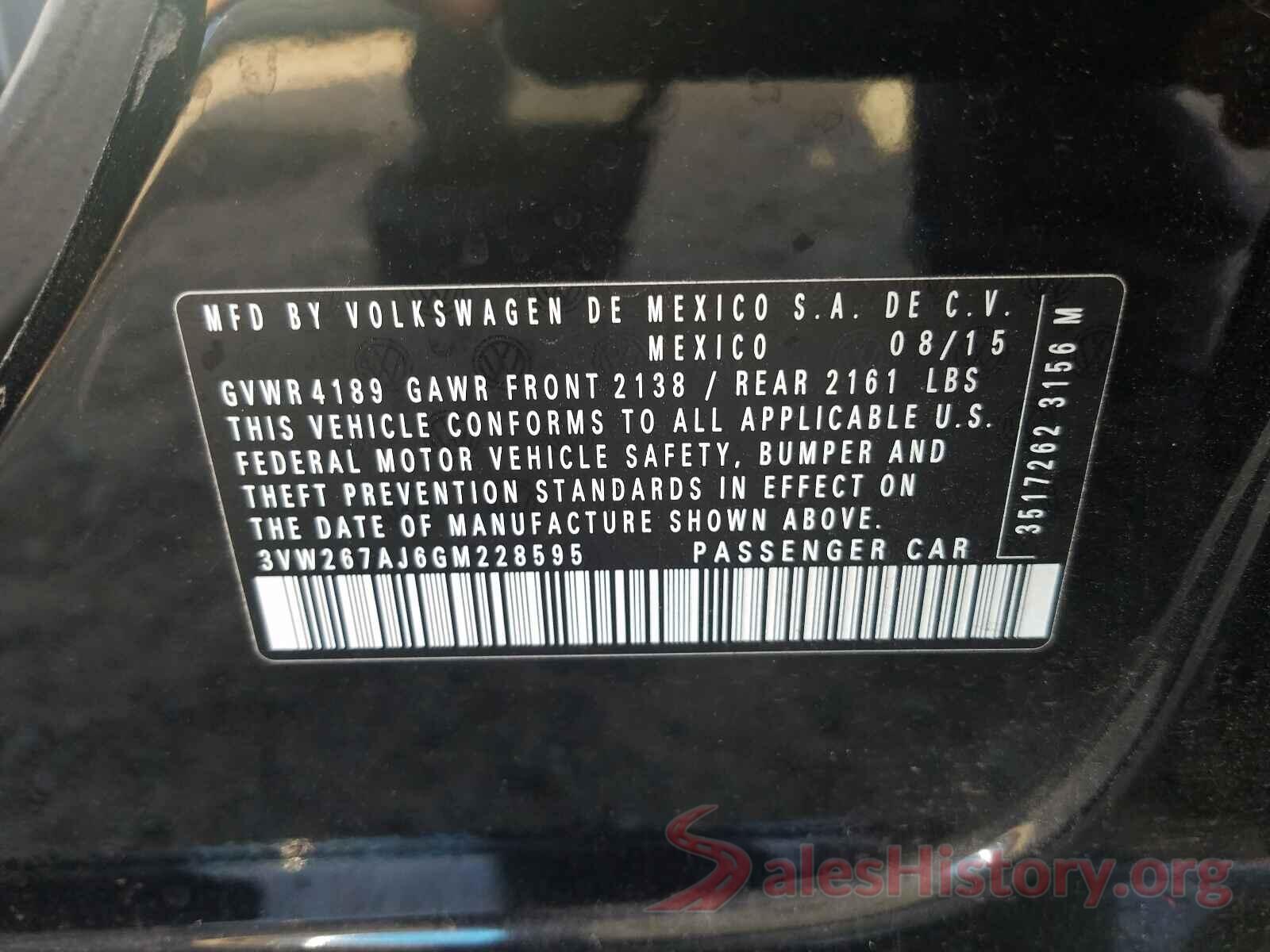 3VW267AJ6GM228595 2016 VOLKSWAGEN JETTA