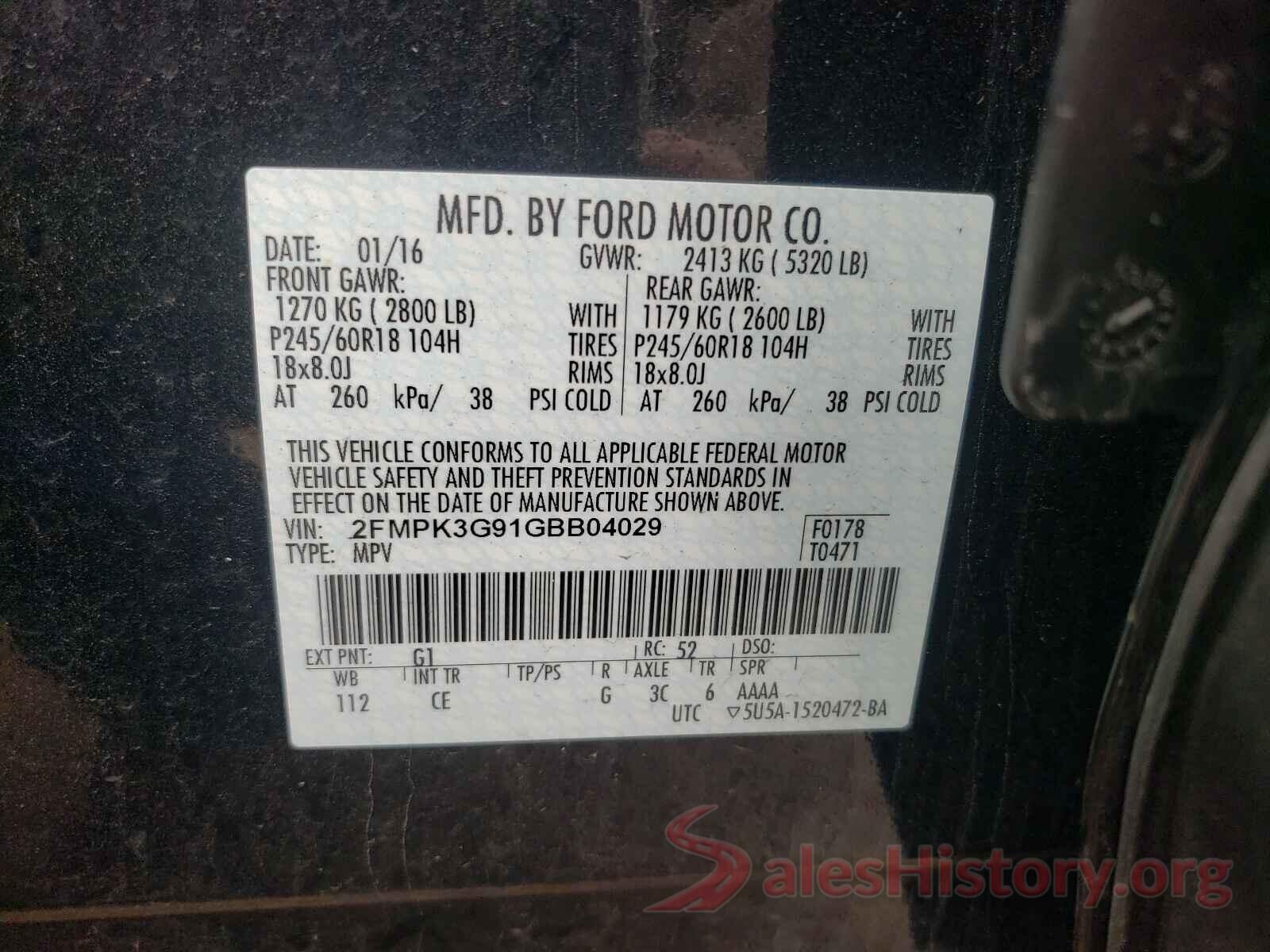 2FMPK3G91GBB04029 2016 FORD EDGE