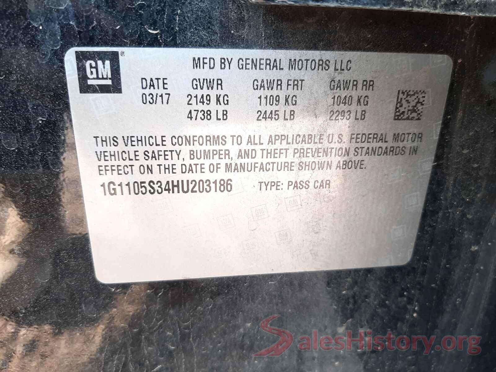 1G1105S34HU203186 2017 CHEVROLET IMPALA