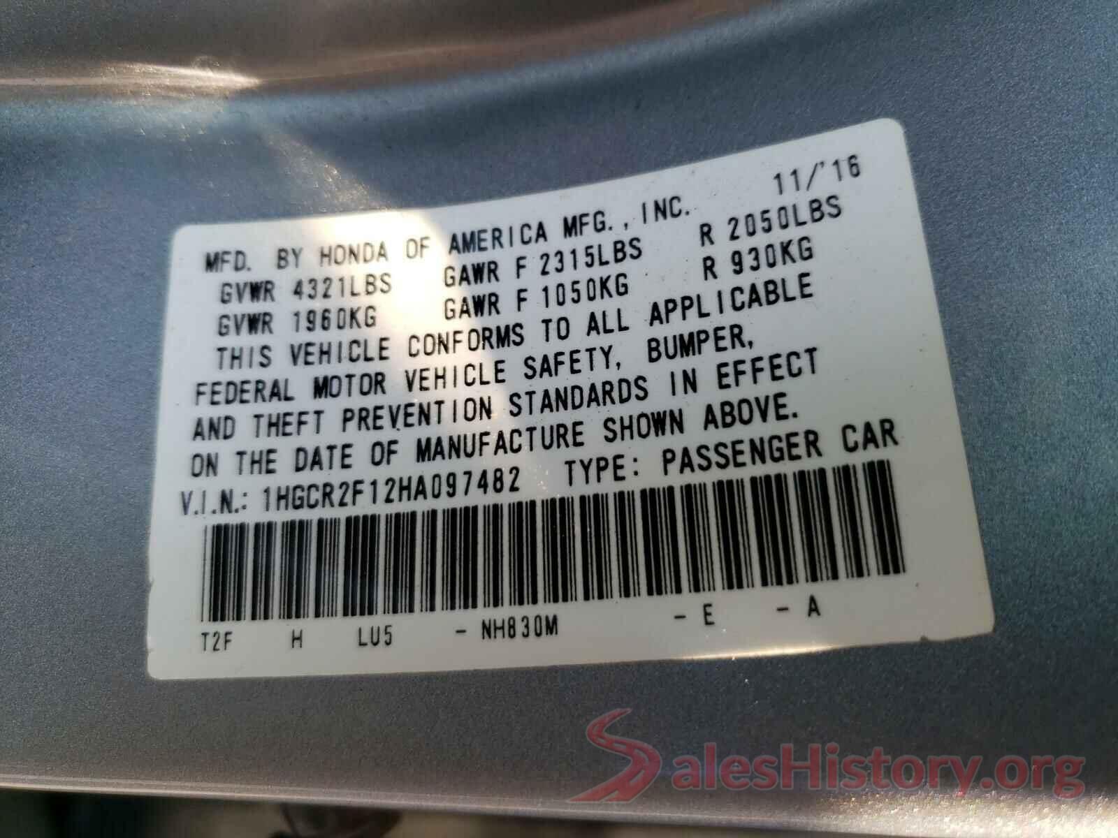 1HGCR2F12HA097482 2017 HONDA ACCORD