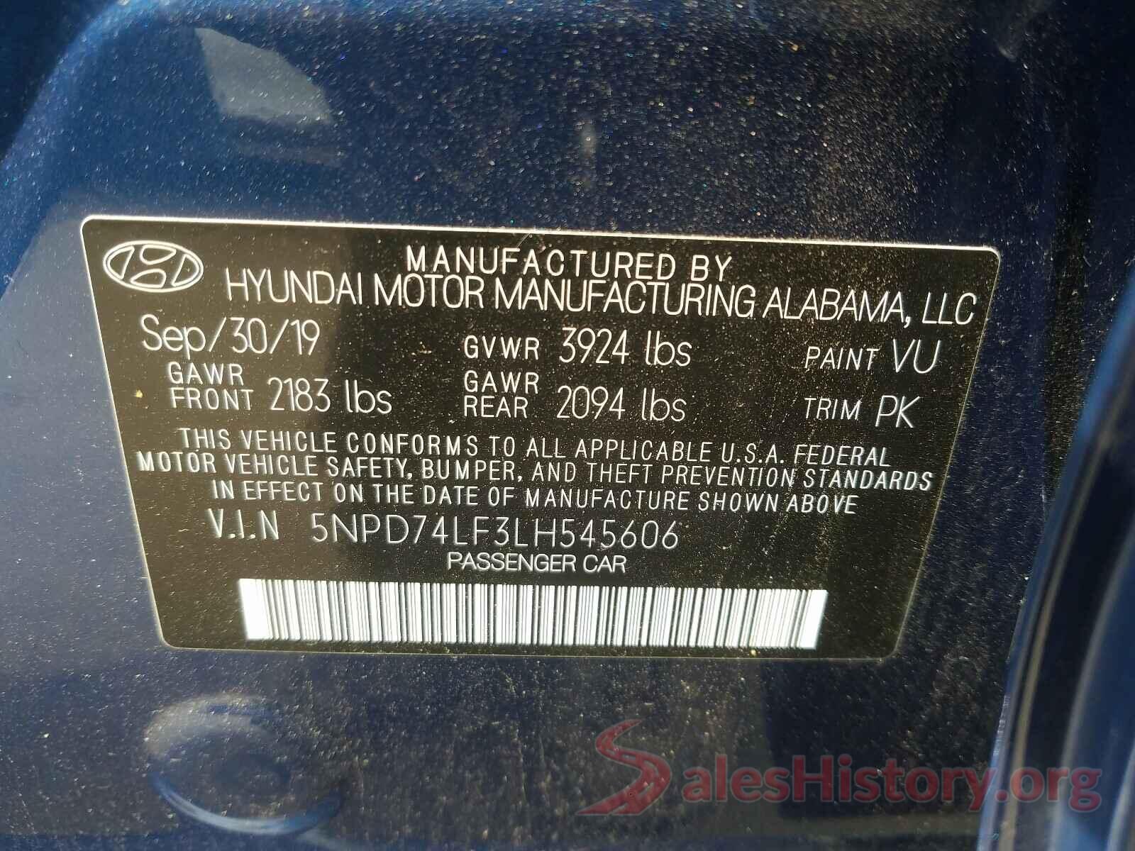 5NPD74LF3LH545606 2020 HYUNDAI ELANTRA