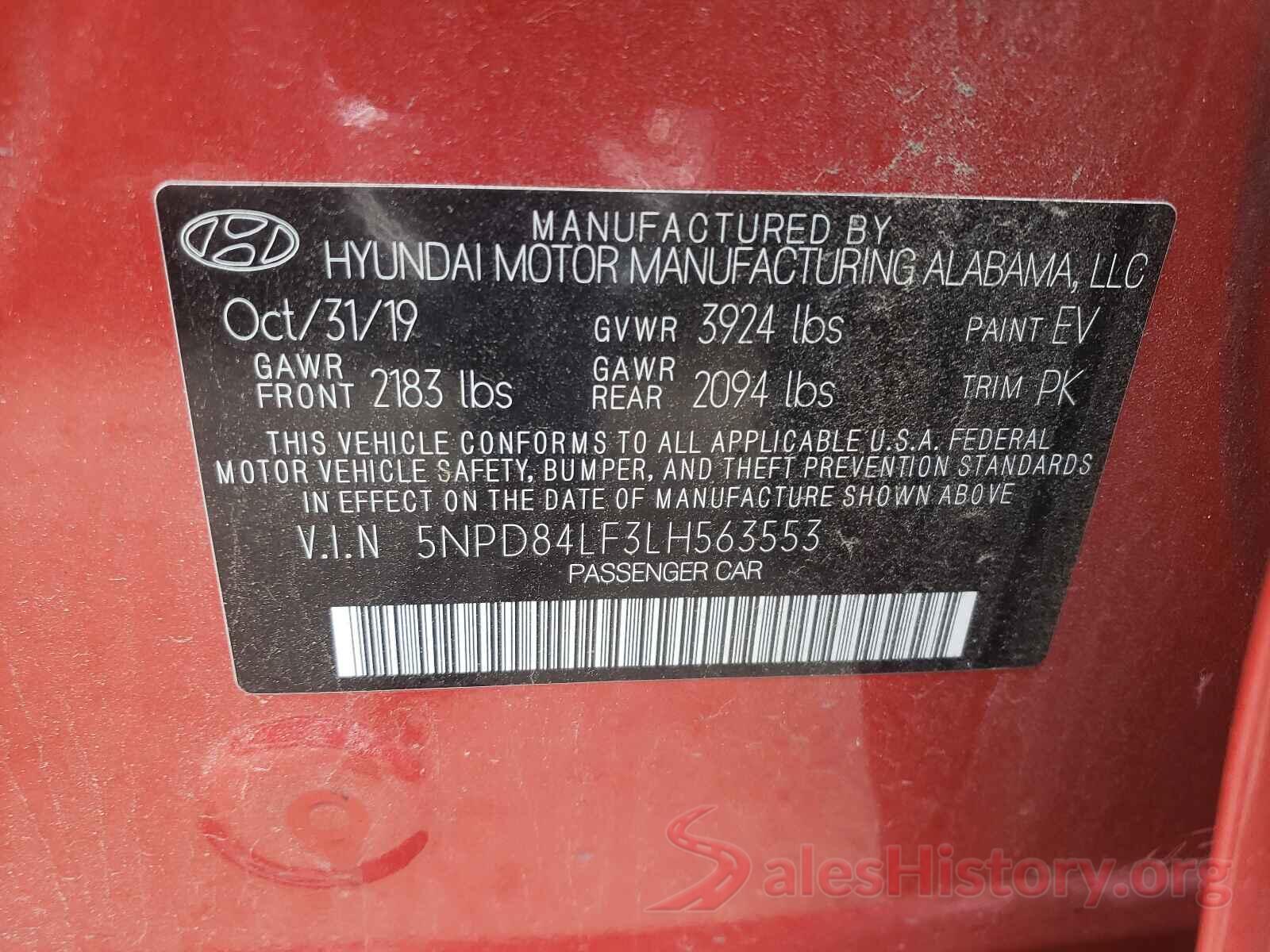 5NPD84LF3LH563553 2020 HYUNDAI ELANTRA