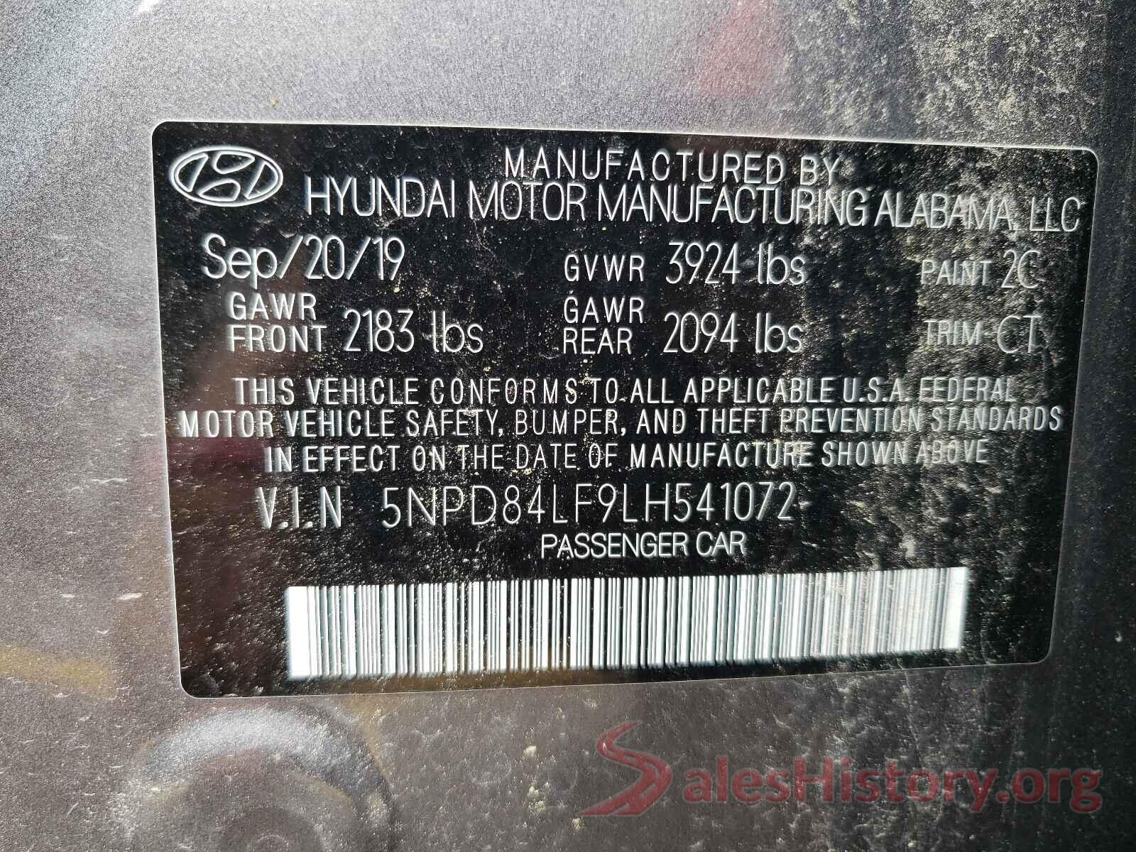 5NPD84LF9LH541072 2020 HYUNDAI ELANTRA