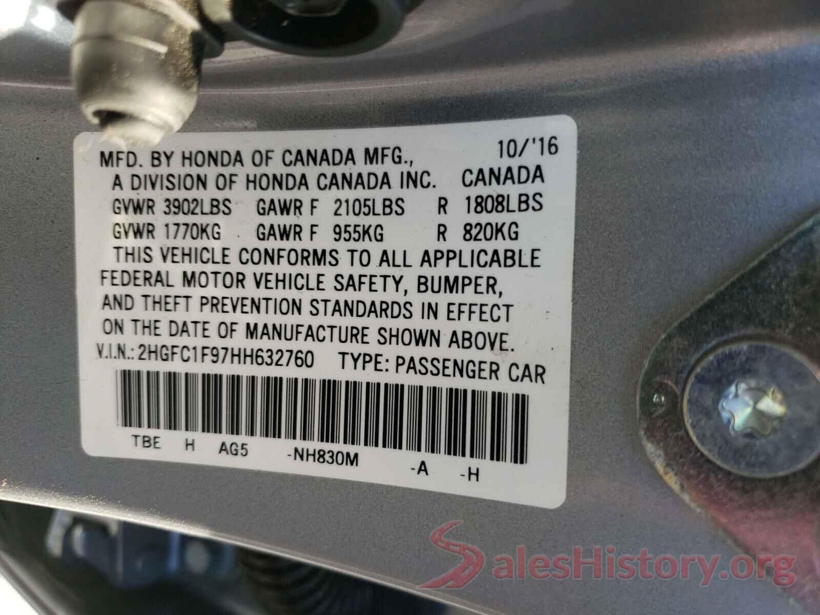 2HGFC1F97HH632760 2017 HONDA CIVIC