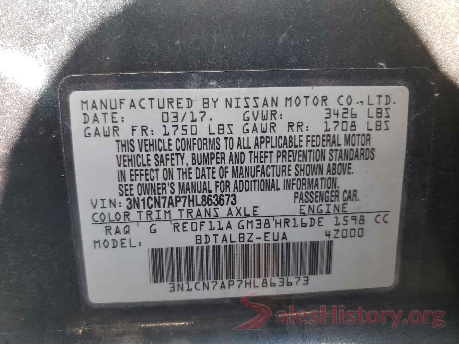 3N1CN7AP7HL863673 2017 NISSAN VERSA