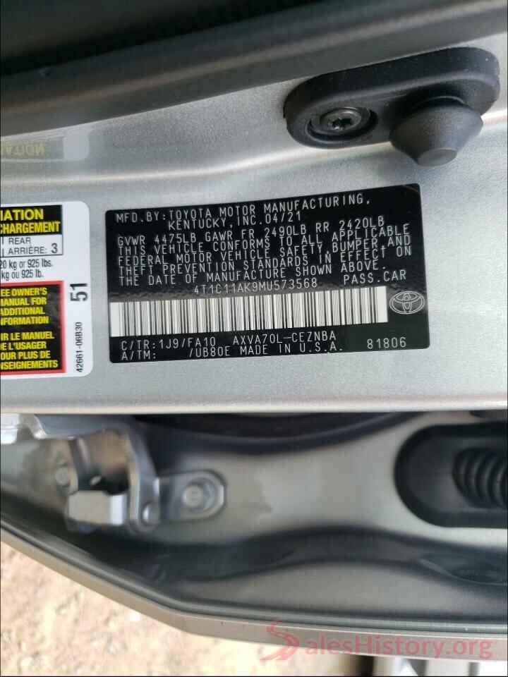 4T1C11AK9MU573568 2021 TOYOTA CAMRY