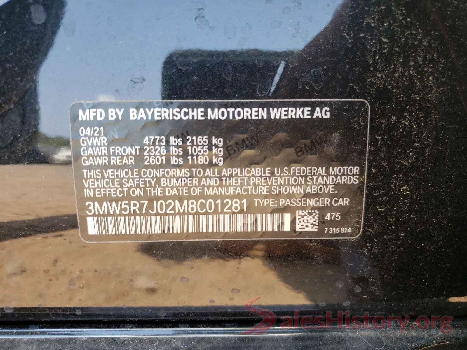 3MW5R7J02M8C01281 2021 BMW 3 SERIES