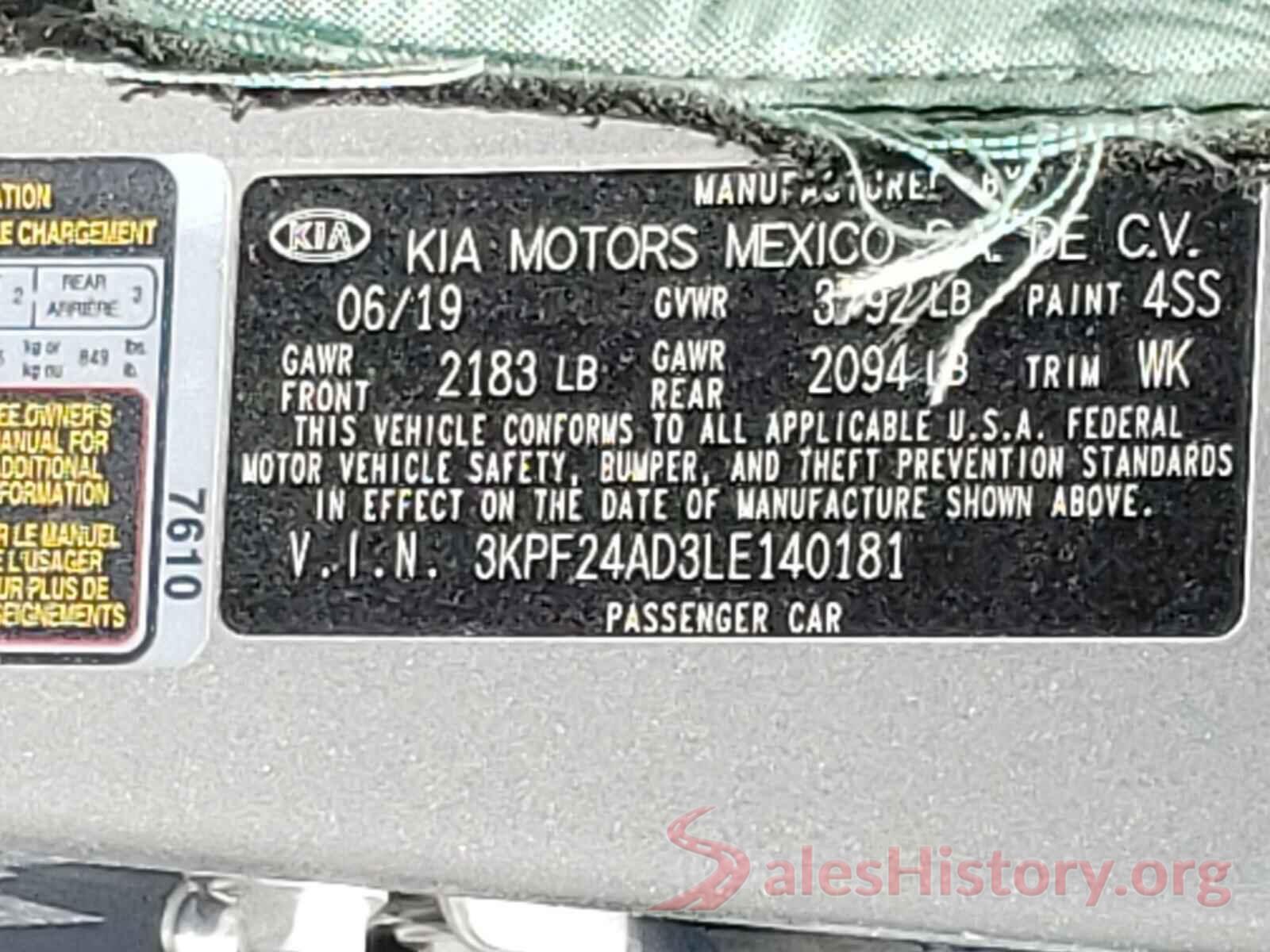 3KPF24AD3LE140181 2020 KIA FORTE