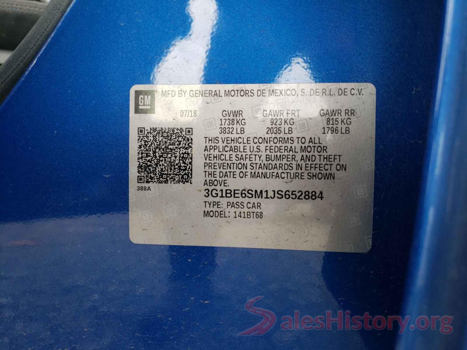 3G1BE6SM1JS652884 2018 CHEVROLET CRUZE