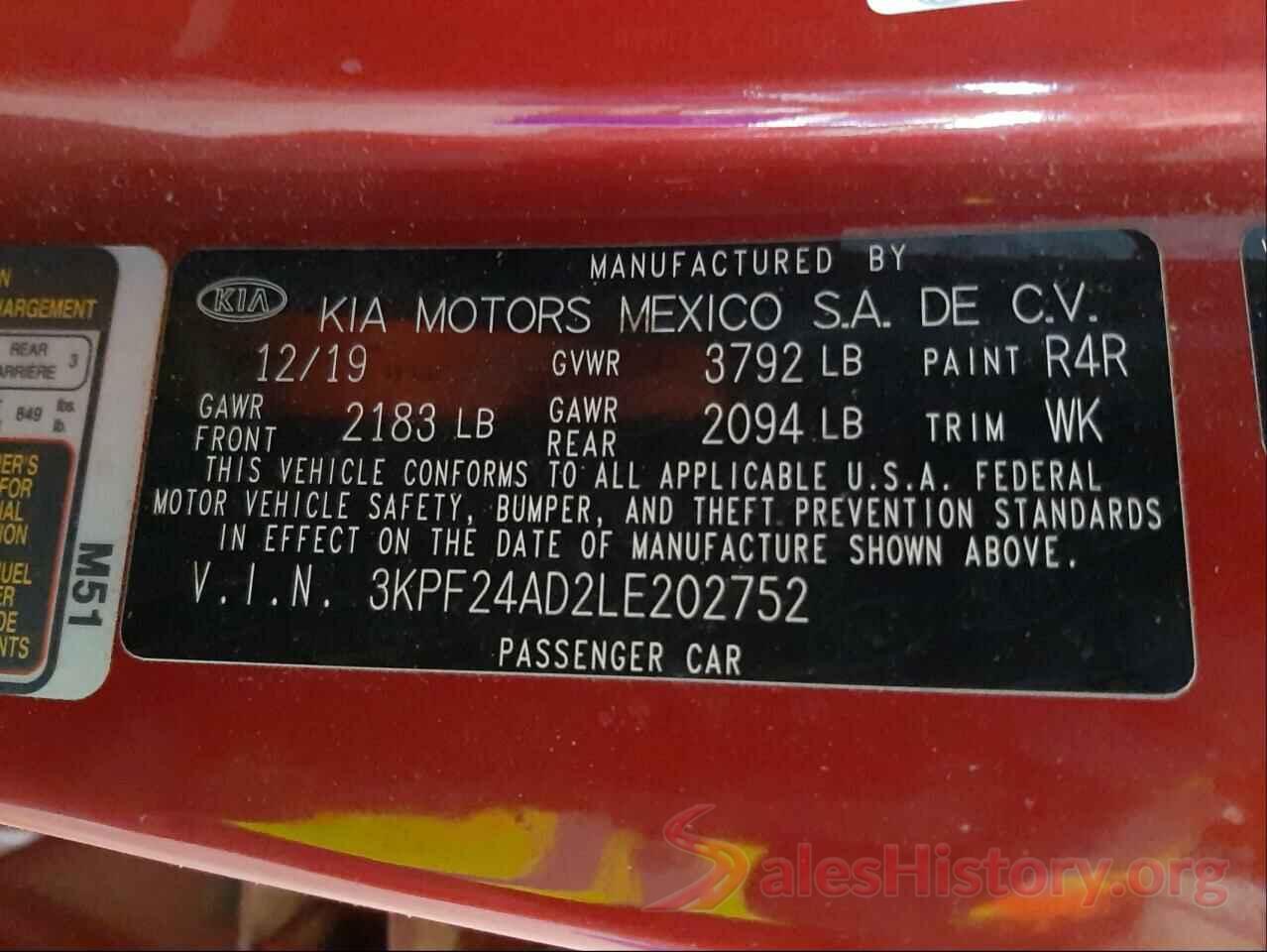 3KPF24AD2LE202752 2020 KIA FORTE