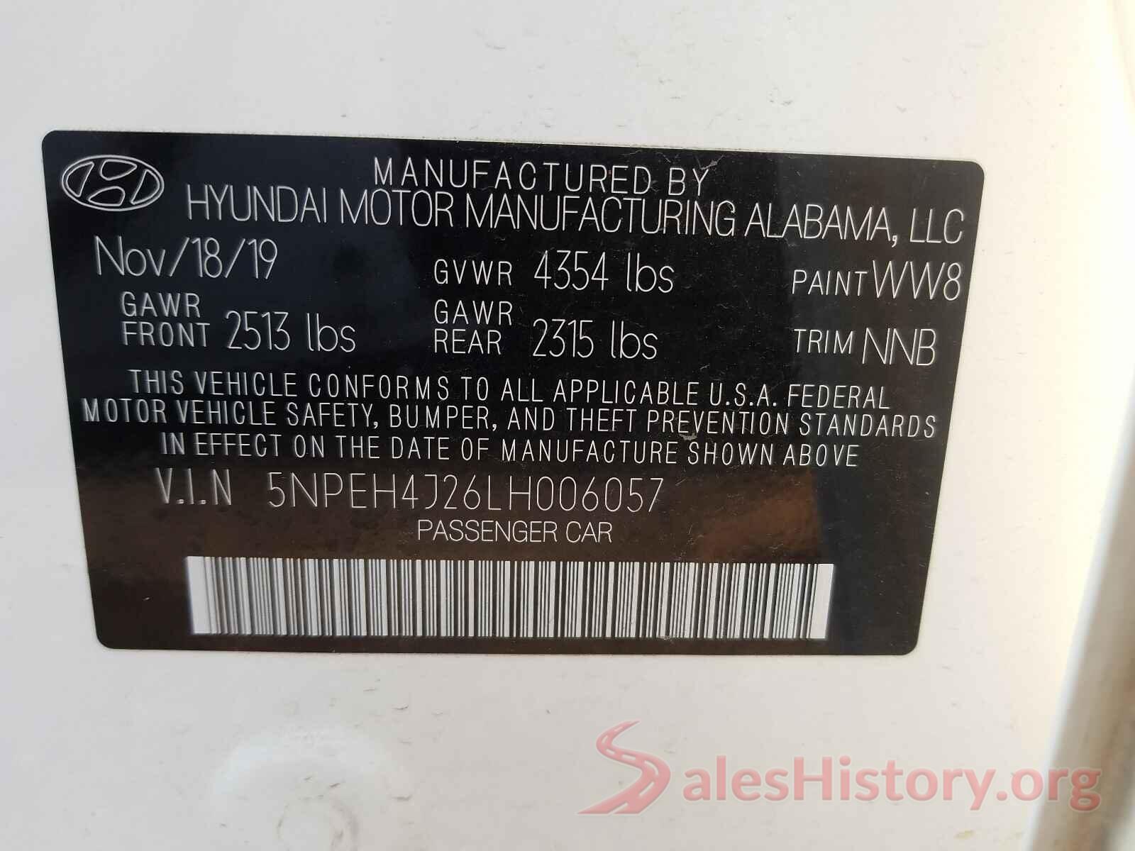 5NPEH4J26LH006057 2020 HYUNDAI SONATA