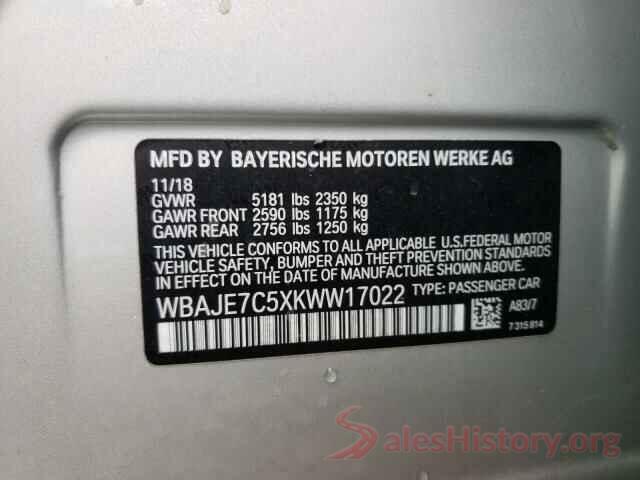 WBAJE7C5XKWW17022 2019 BMW 5 SERIES