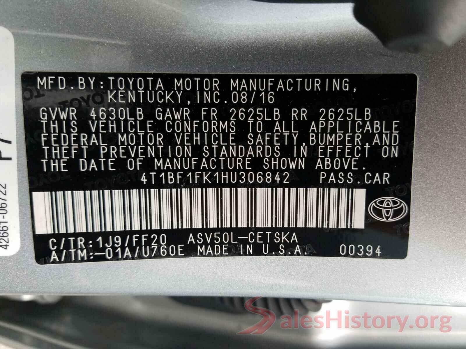 4T1BF1FK1HU306842 2017 TOYOTA CAMRY