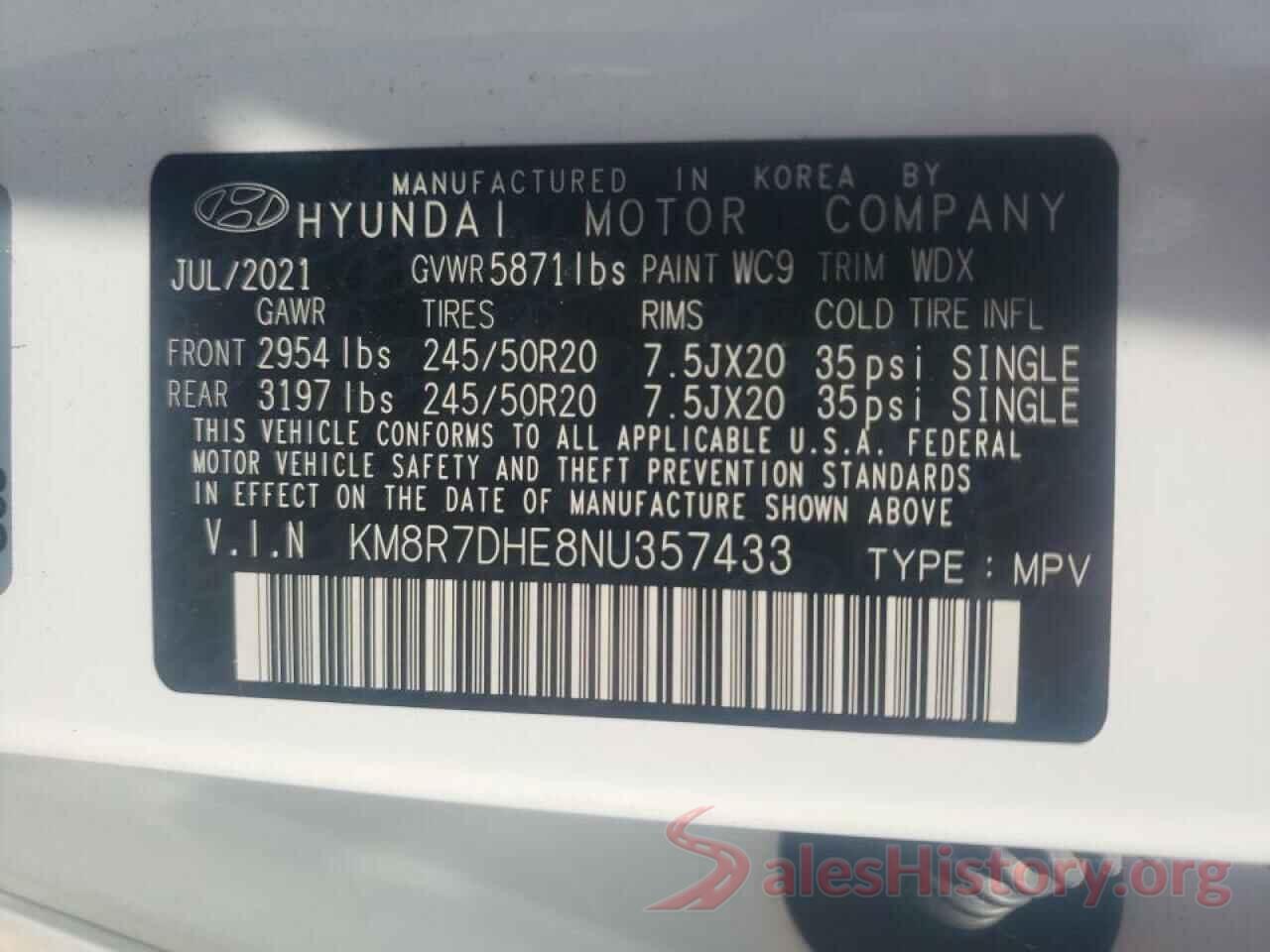 KM8R7DHE8NU357433 2022 HYUNDAI PALISADE