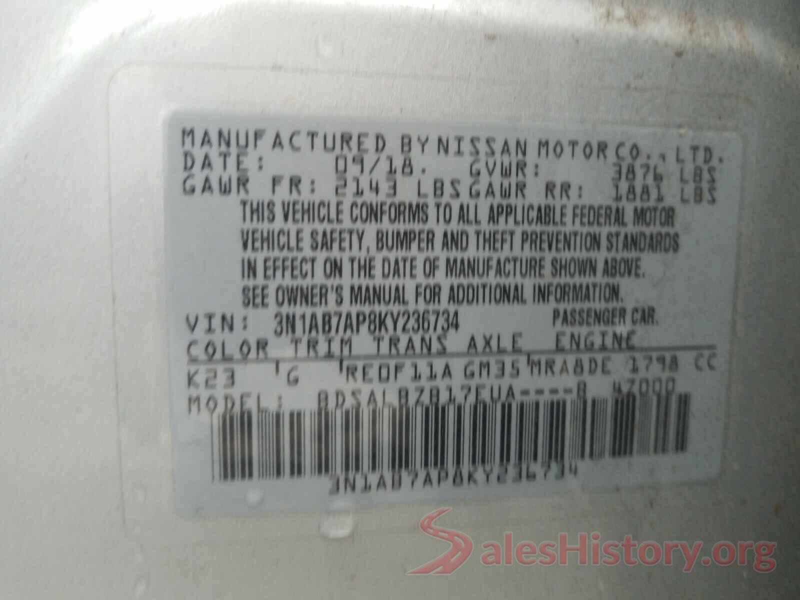 3N1AB7AP8KY236734 2019 NISSAN SENTRA