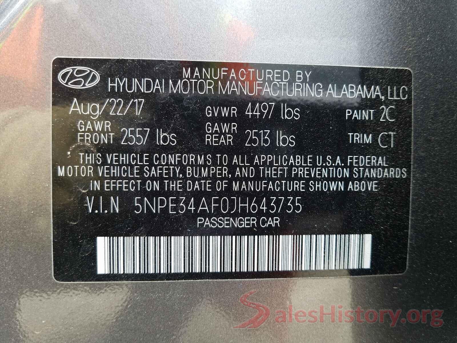 5NPE34AF0JH643735 2018 HYUNDAI SONATA