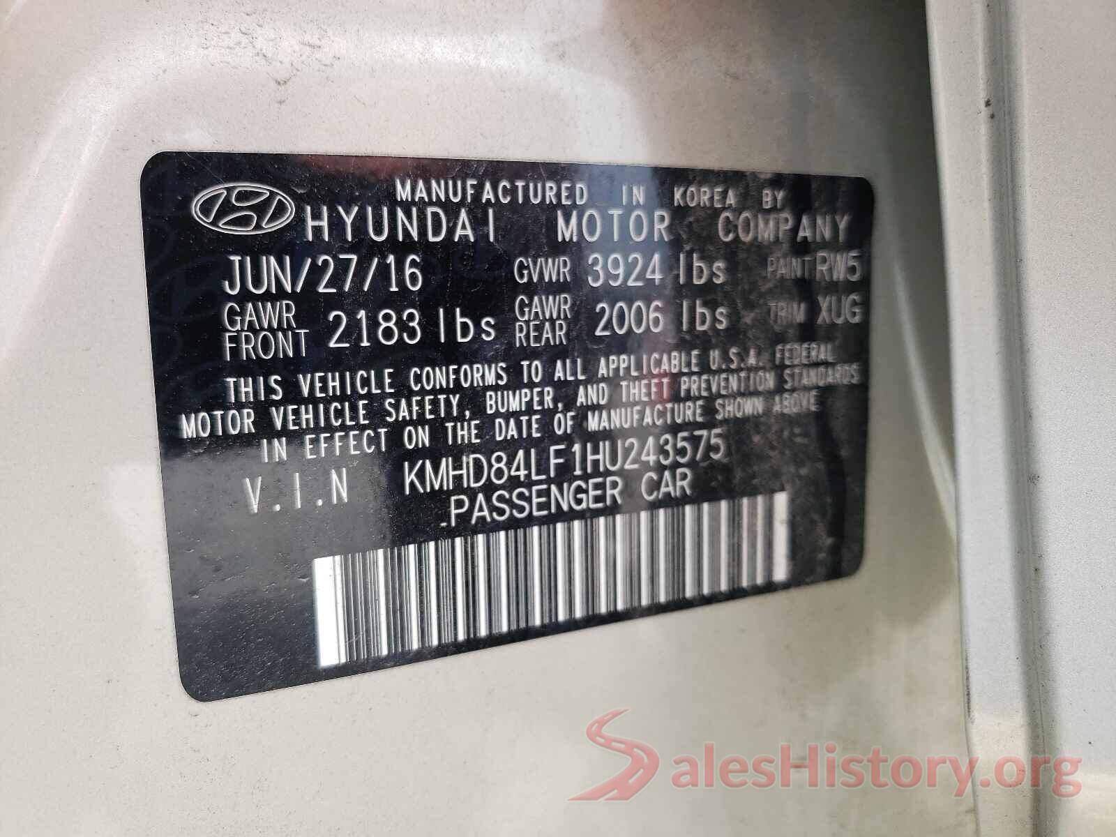 KMHD84LF1HU243575 2017 HYUNDAI ELANTRA