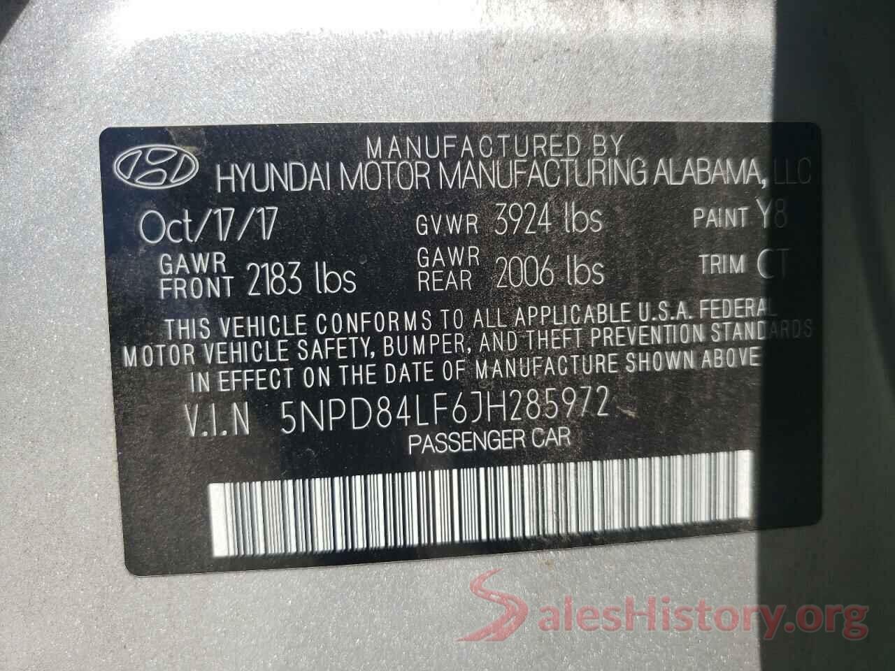 5NPD84LF6JH285972 2018 HYUNDAI ELANTRA