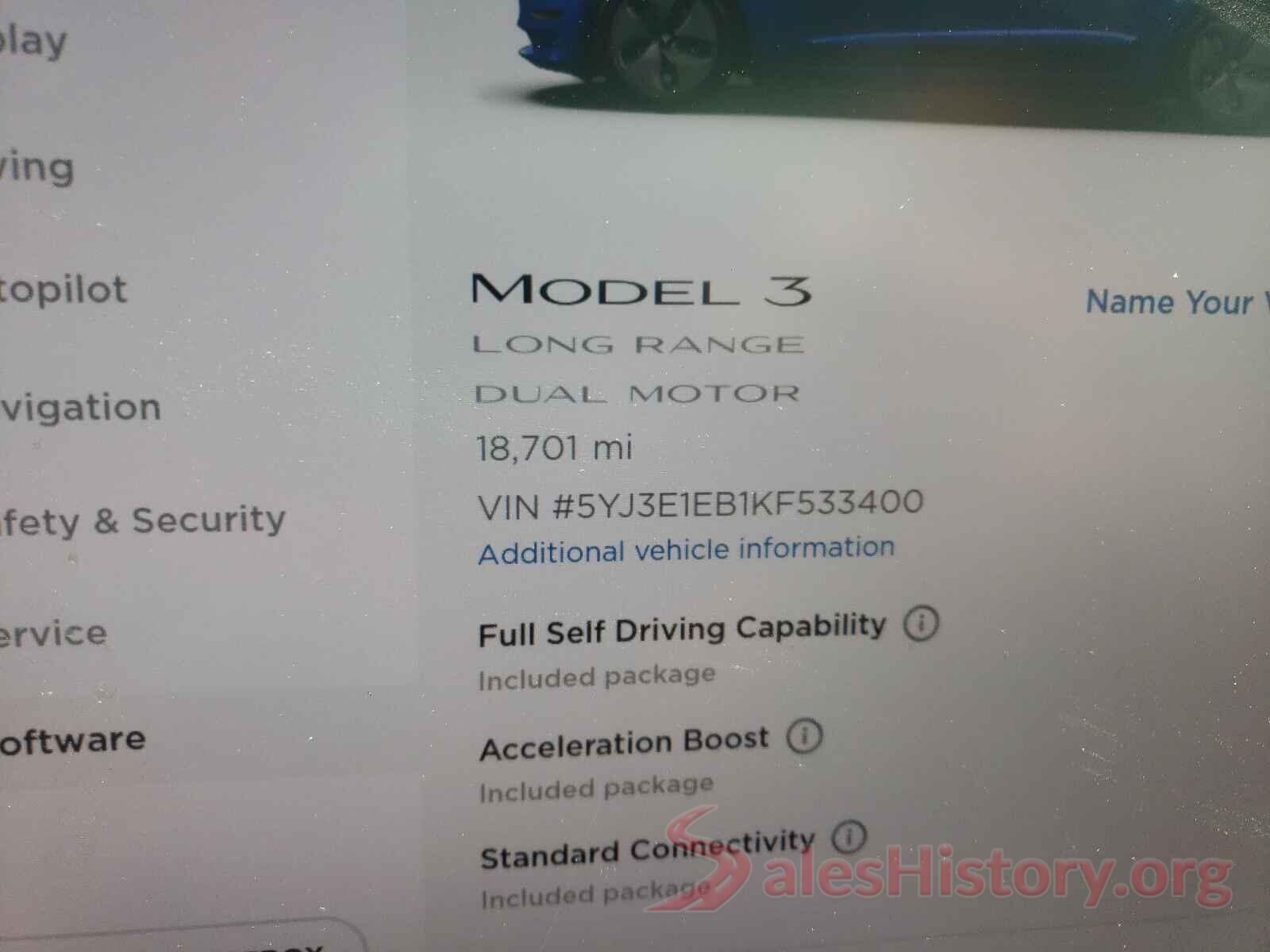 5YJ3E1EB1KF533400 2019 TESLA MODEL 3