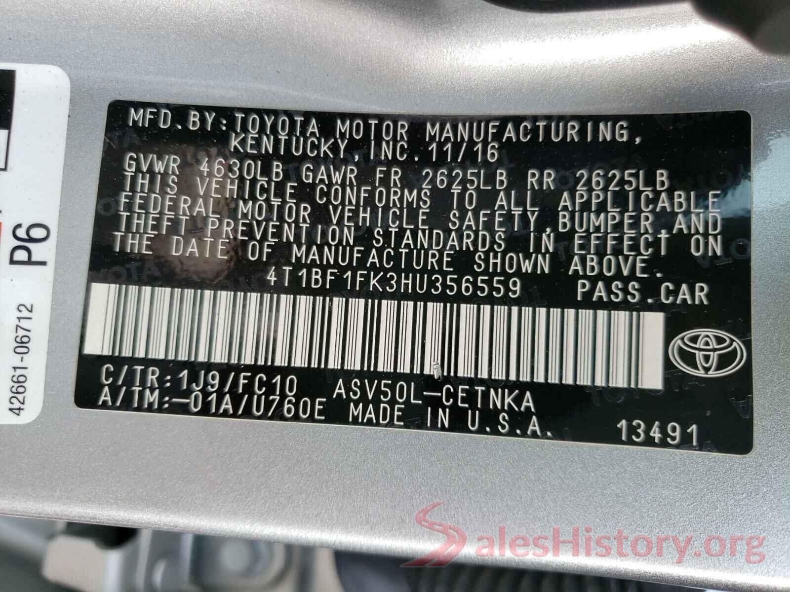 4T1BF1FK3HU356559 2017 TOYOTA CAMRY