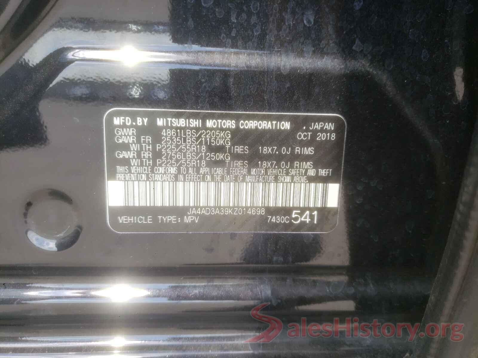 JA4AD3A39KZ014698 2019 MITSUBISHI OUTLANDER