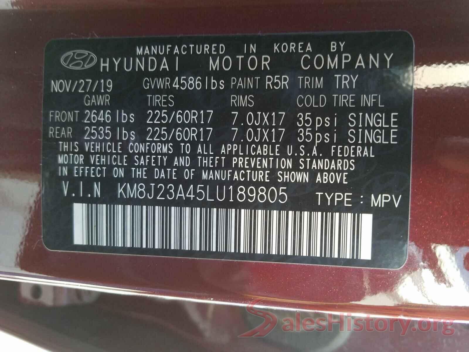 KM8J23A45LU189805 2020 HYUNDAI TUCSON