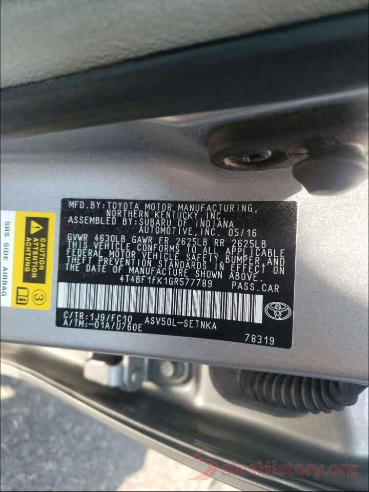 4T4BF1FK1GR577789 2016 TOYOTA CAMRY