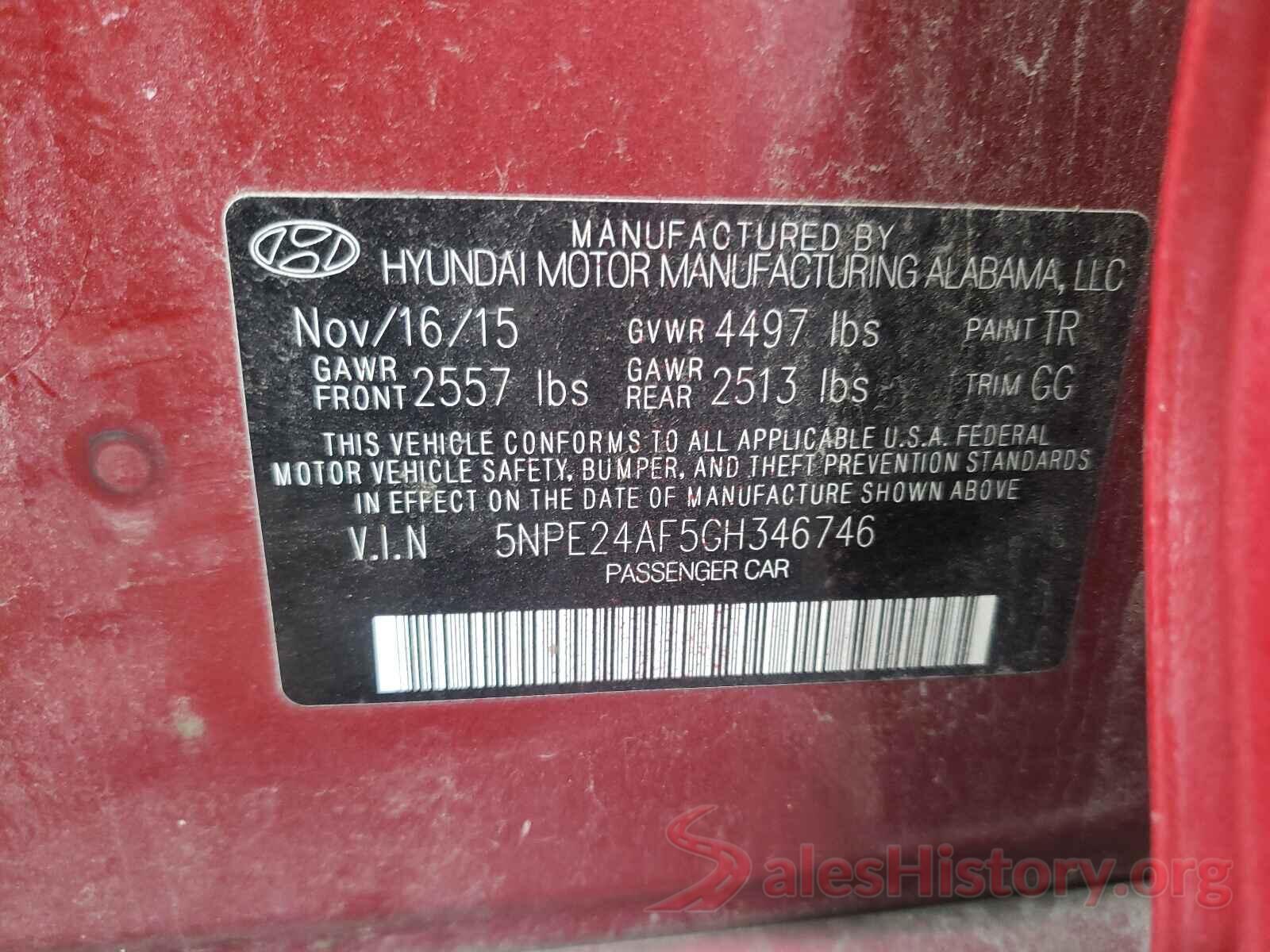 5NPE24AF5GH346746 2016 HYUNDAI SONATA