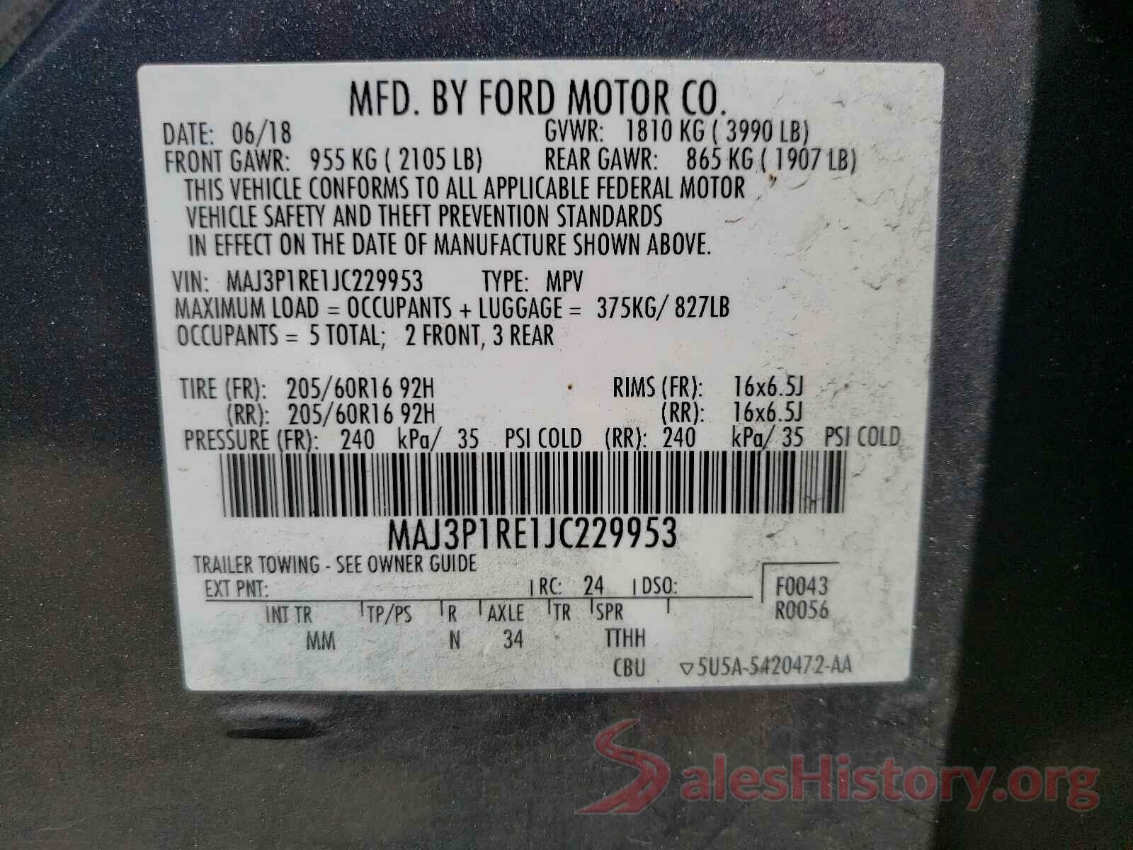 MAJ3P1RE1JC229953 2018 FORD ALL OTHER