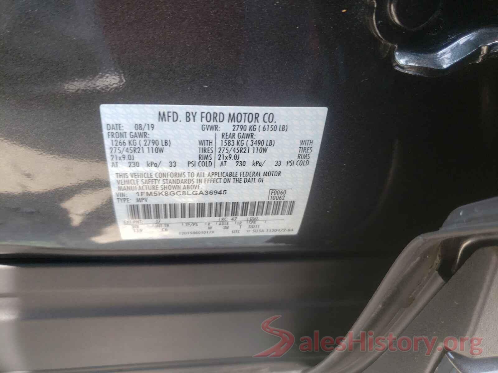 1FM5K8GC8LGA36945 2020 FORD EXPLORER