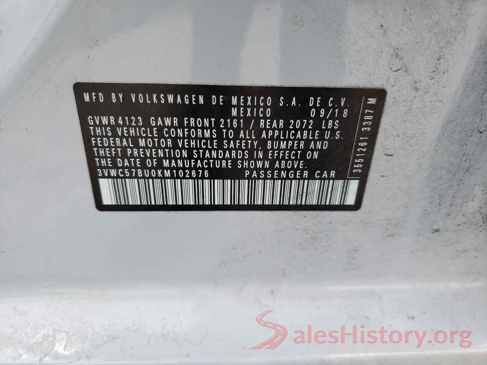 3VWC57BU0KM102676 2019 VOLKSWAGEN JETTA