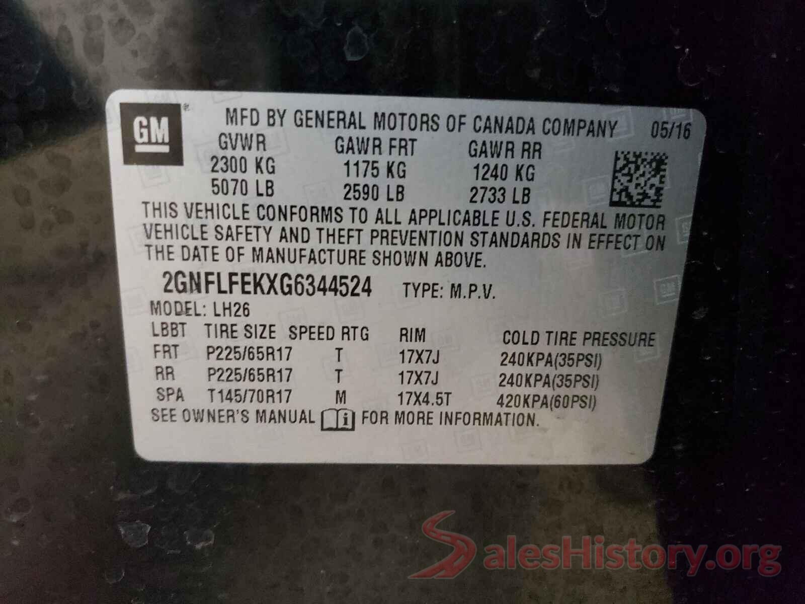 2GNFLFEKXG6344524 2016 CHEVROLET EQUINOX