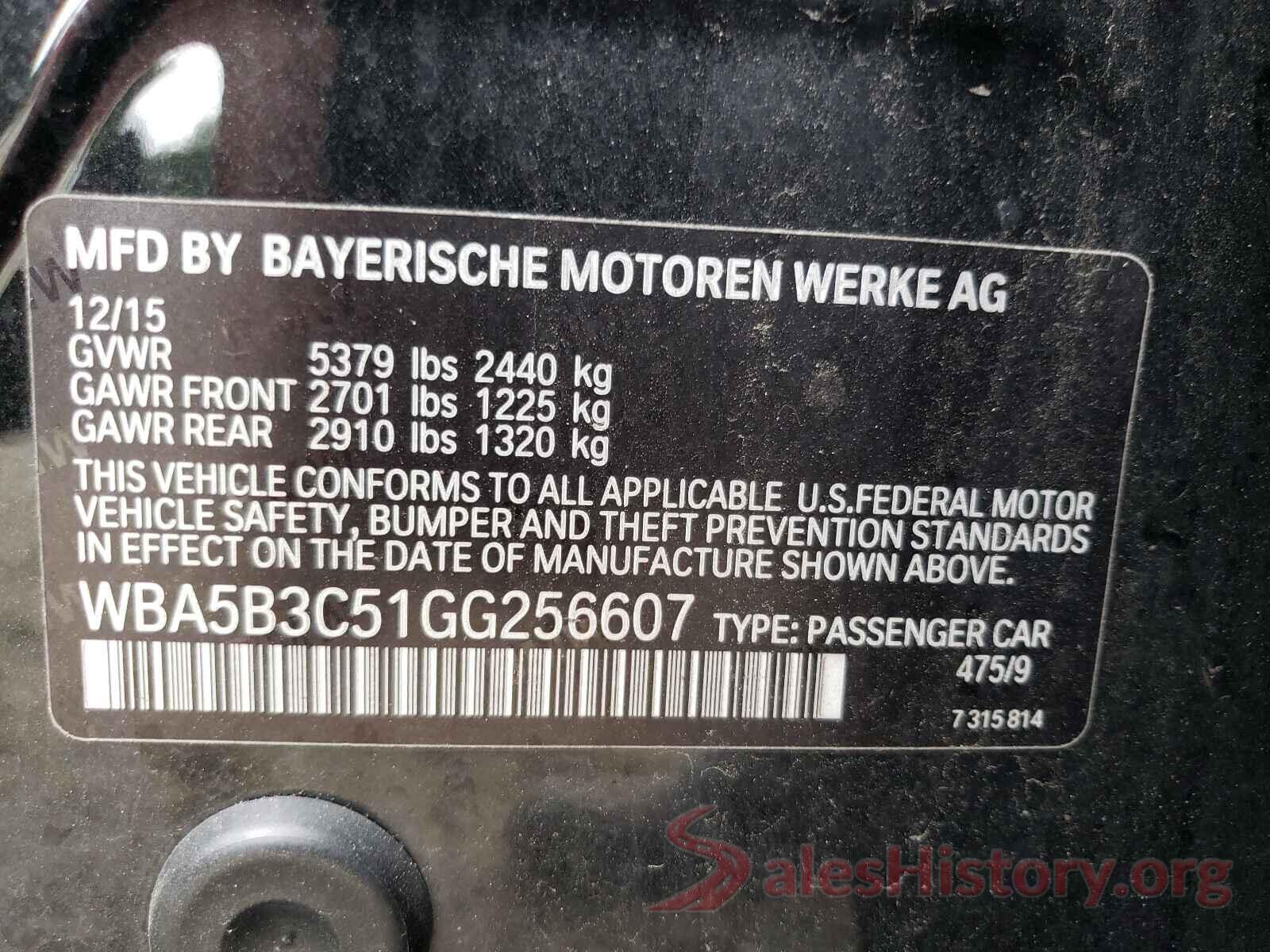 WBA5B3C51GG256607 2016 BMW 5 SERIES