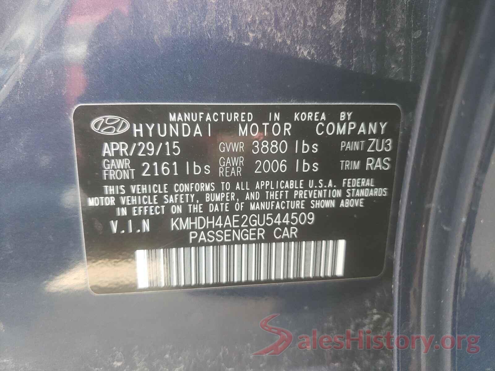 KMHDH4AE2GU544509 2016 HYUNDAI ELANTRA