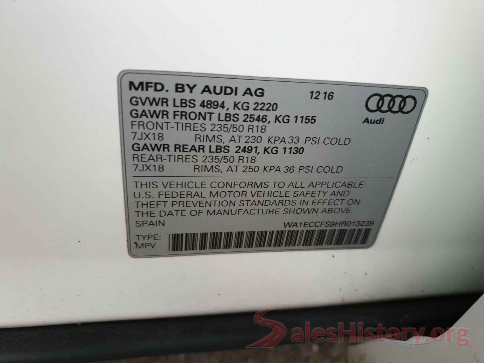 WA1ECCFS9HR013239 2017 AUDI Q3