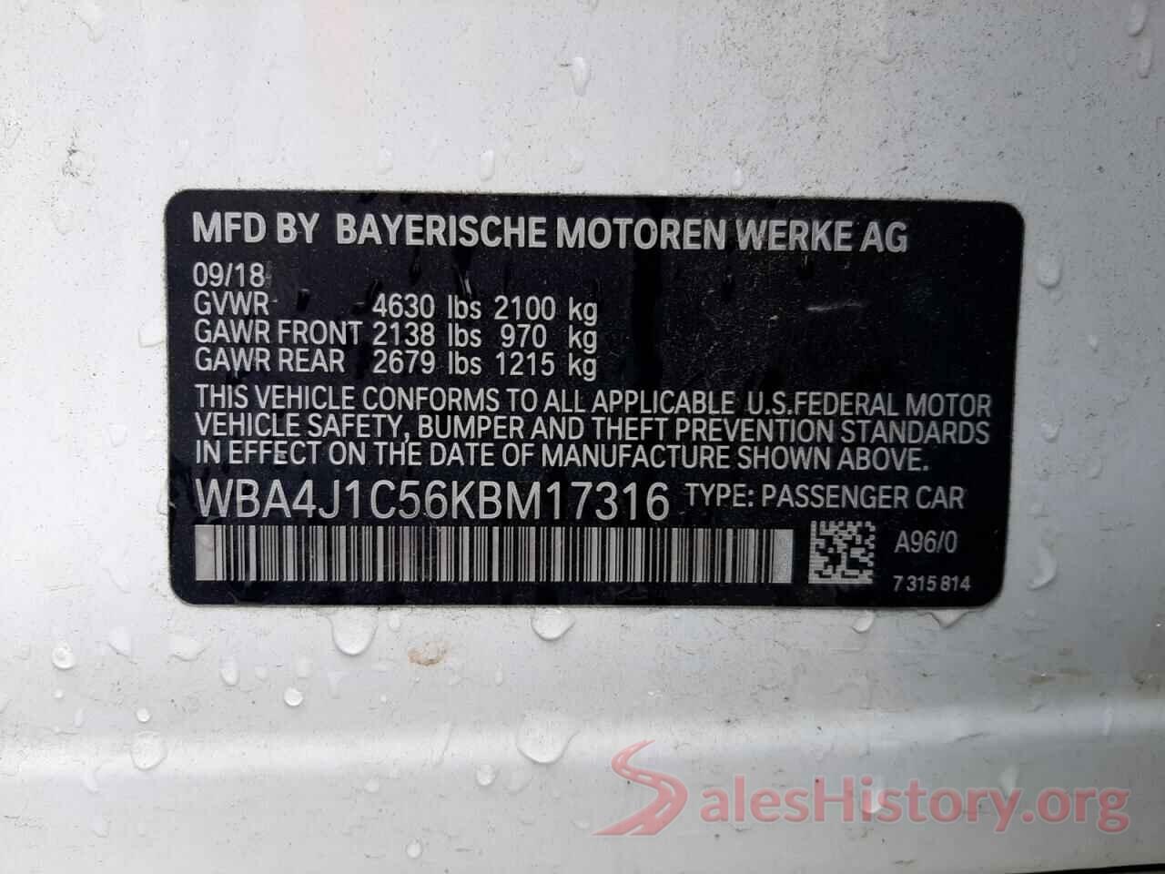 WBA4J1C56KBM17316 2019 BMW 4 SERIES