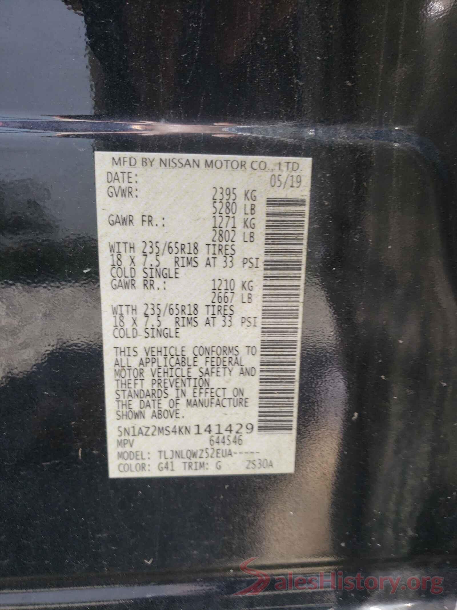 5N1AZ2MS4KN141429 2019 NISSAN MURANO