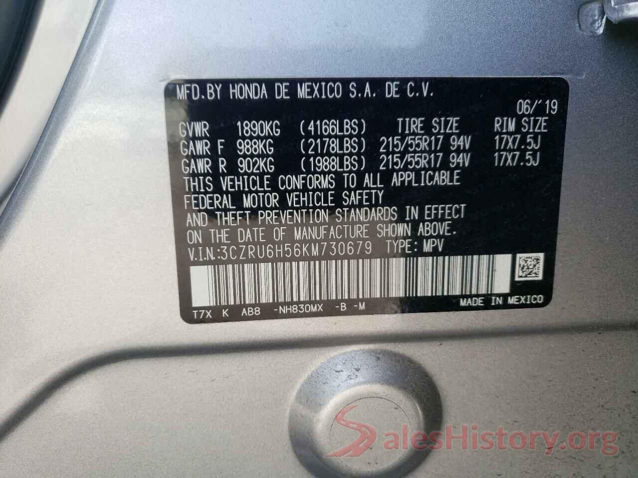 3CZRU6H56KM730679 2019 HONDA HR-V