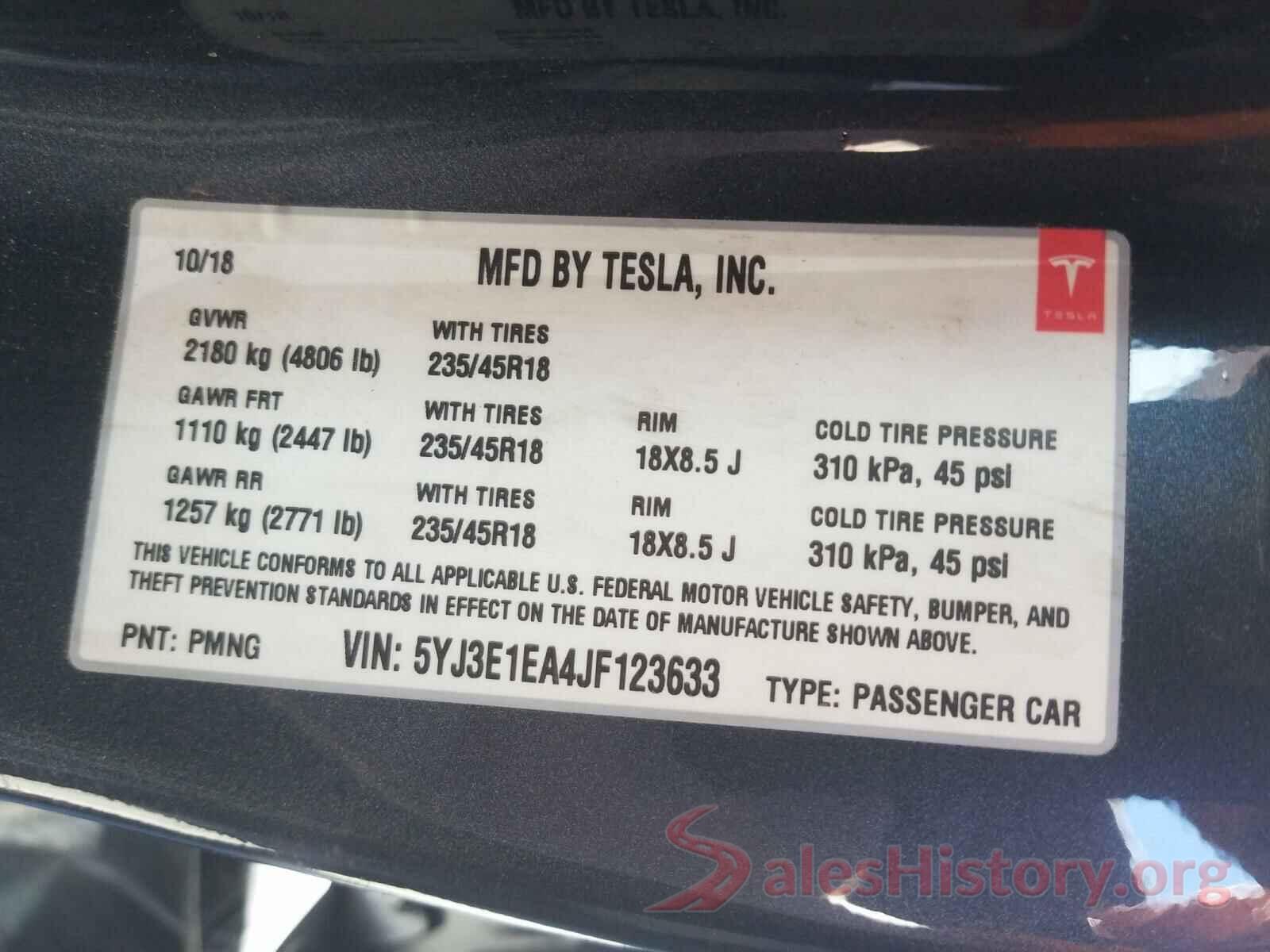 5YJ3E1EA4JF123633 2018 TESLA MODEL 3