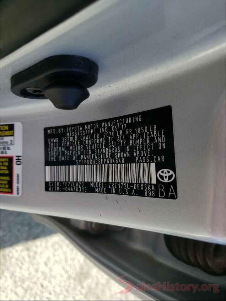 5YFBURHE8HP694648 2017 TOYOTA COROLLA