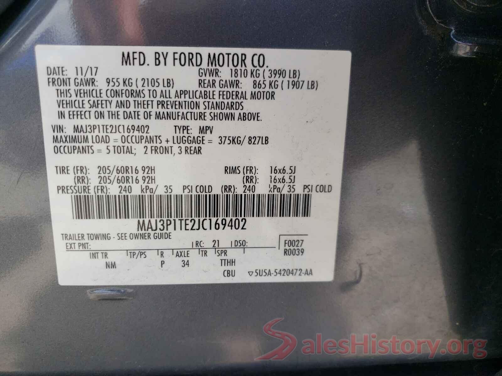 MAJ3P1TE2JC169402 2018 FORD ALL OTHER