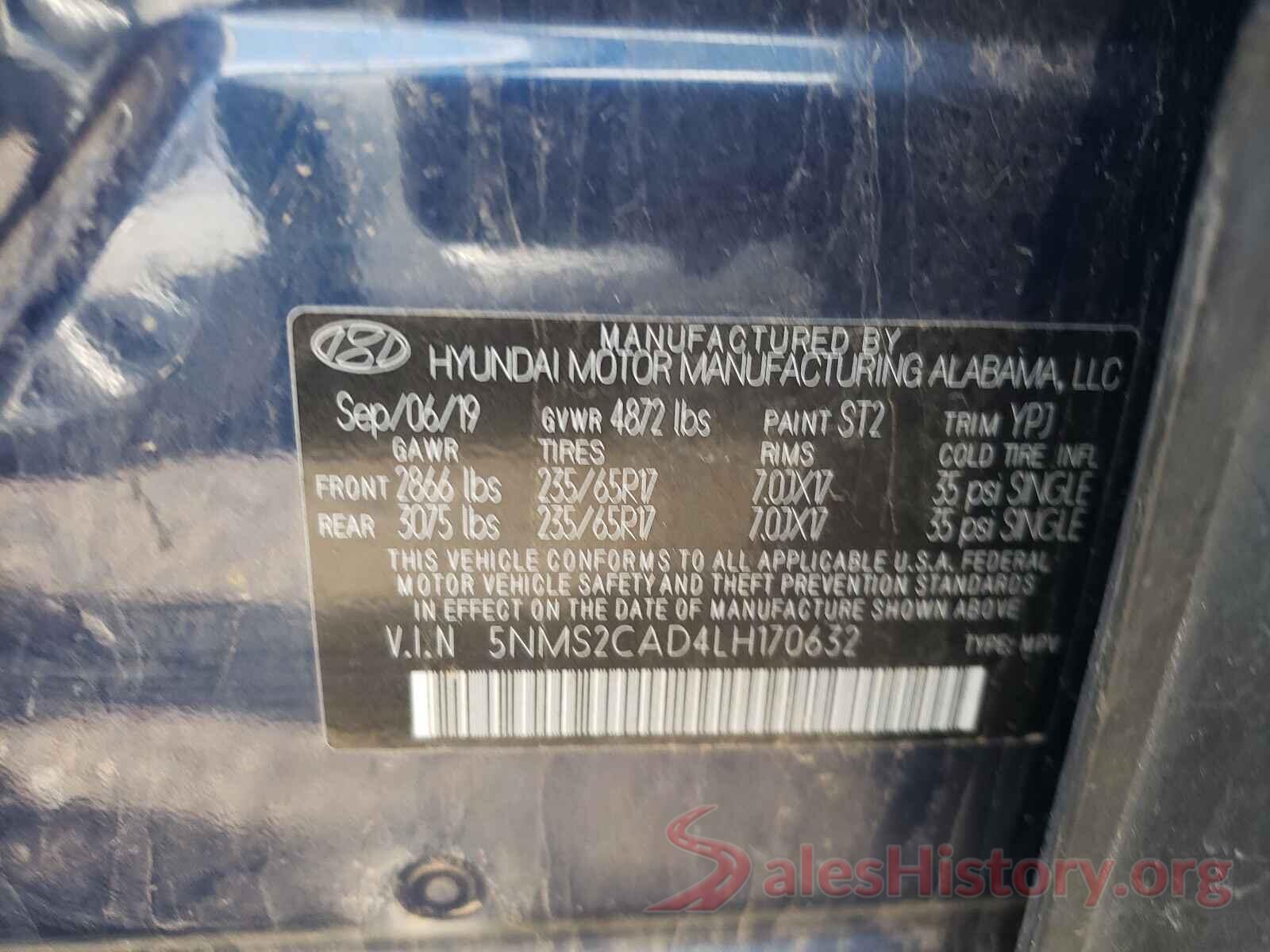 5NMS2CAD4LH170632 2020 HYUNDAI SANTA FE