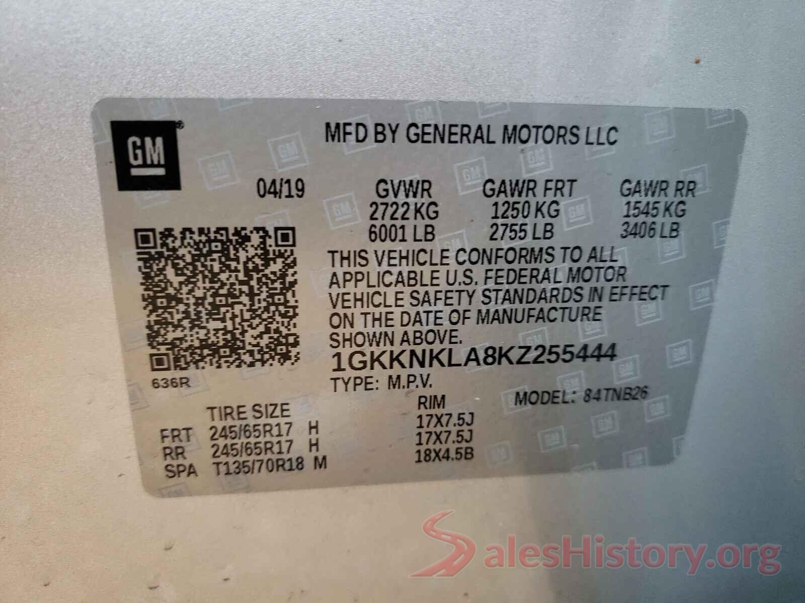 1GKKNKLA8KZ255444 2019 GMC ACADIA