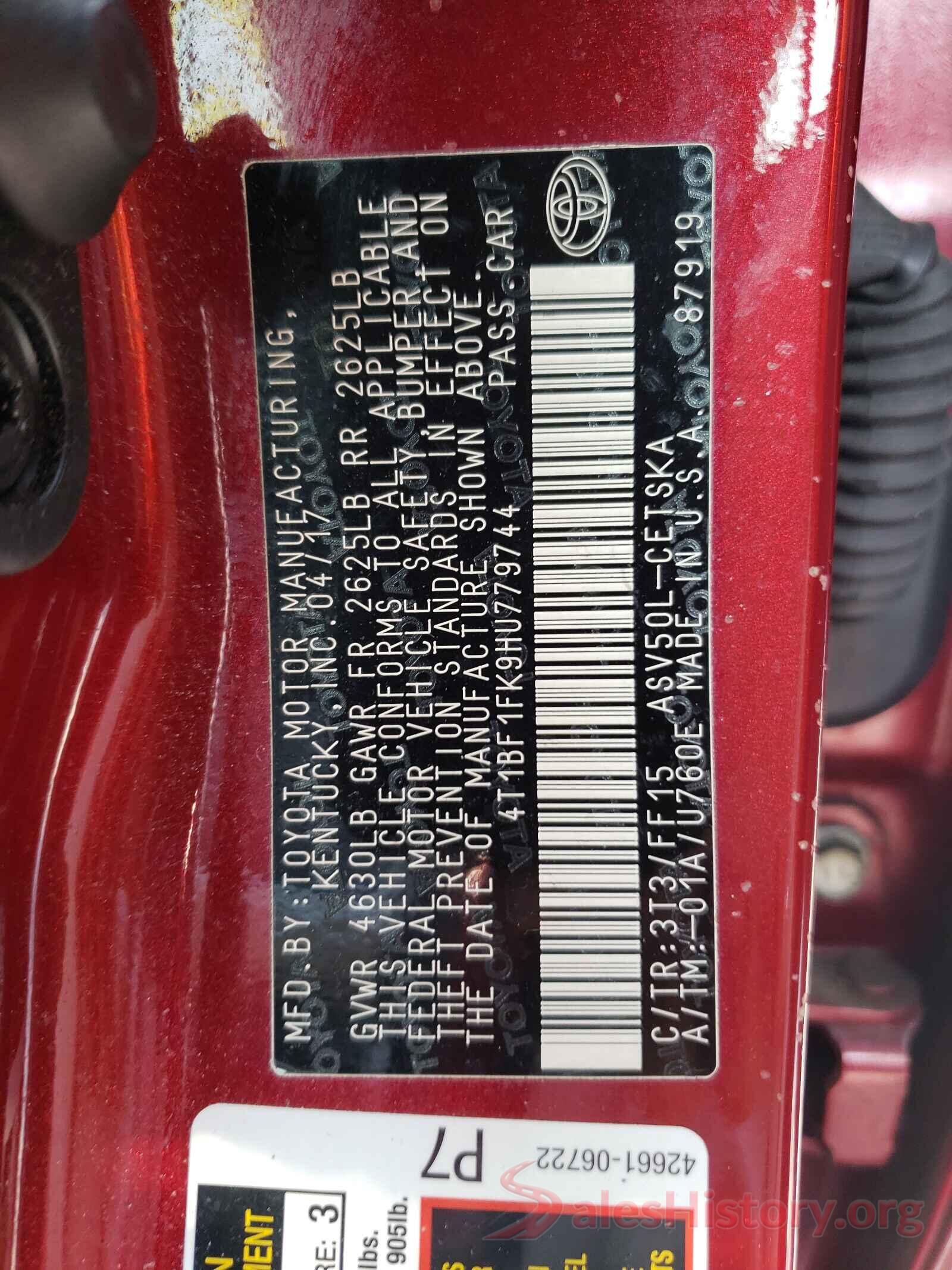 4T1BF1FK9HU779744 2017 TOYOTA CAMRY