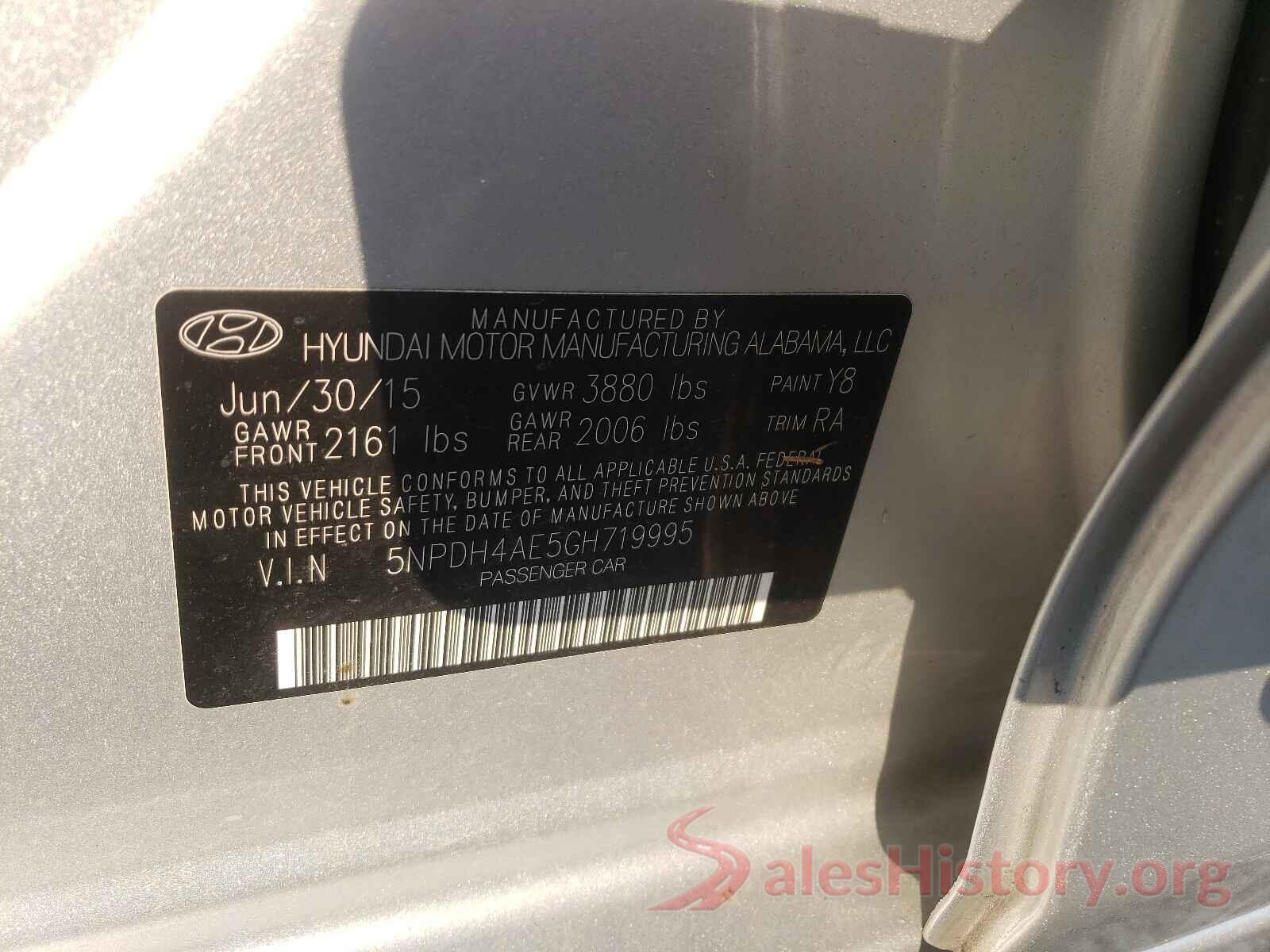 5NPDH4AE5GH719995 2016 HYUNDAI ELANTRA