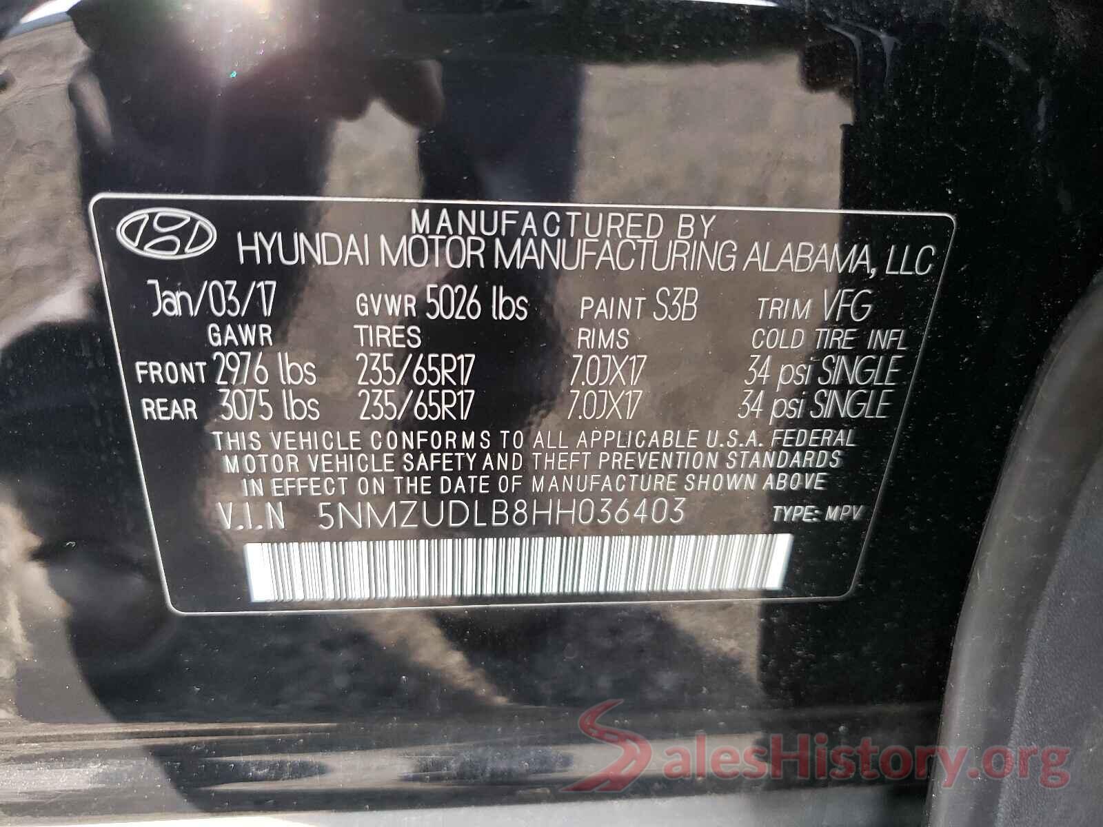 5NMZUDLB8HH036403 2017 HYUNDAI SANTA FE