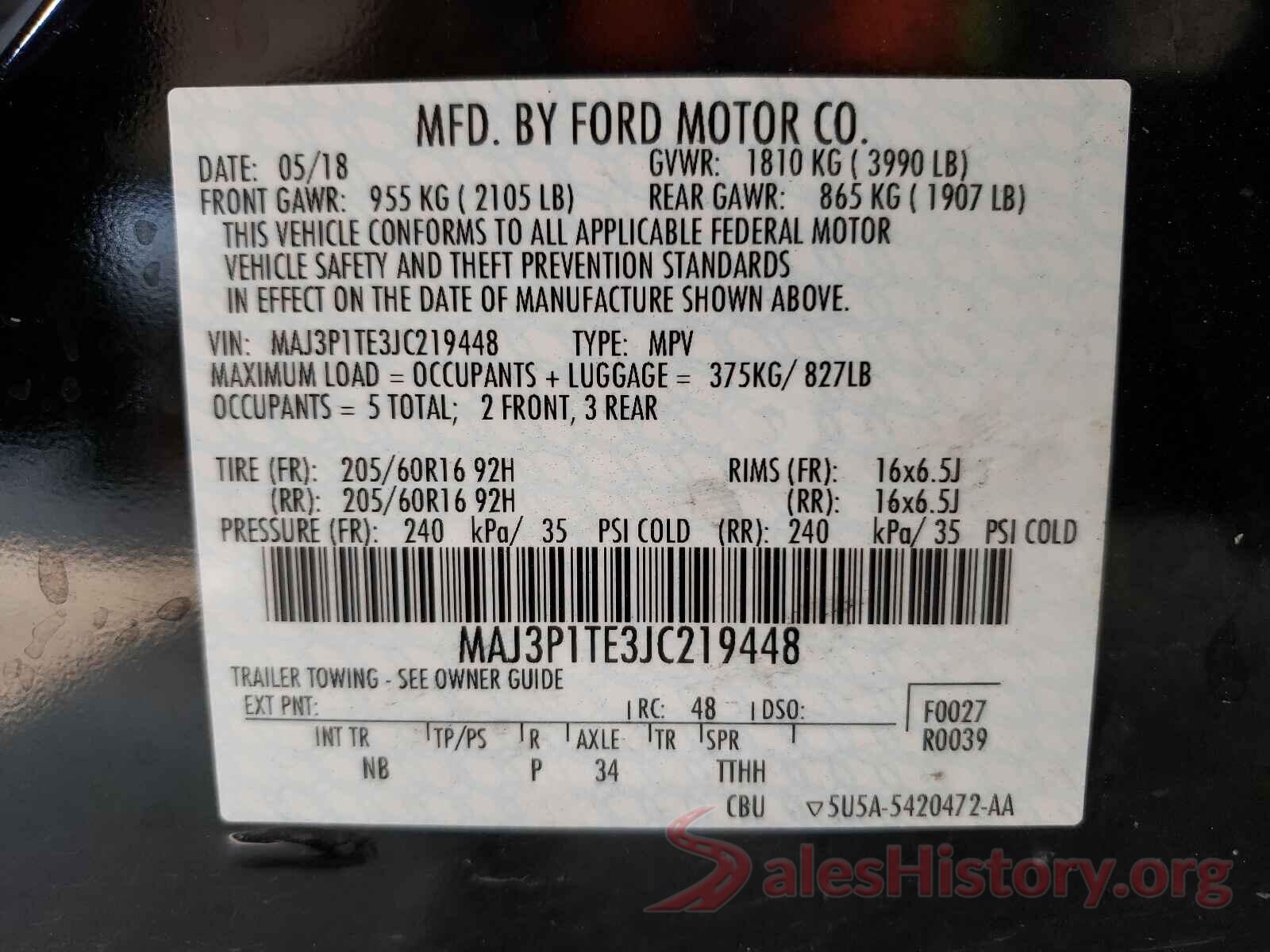 MAJ3P1TE3JC219448 2018 FORD ALL OTHER